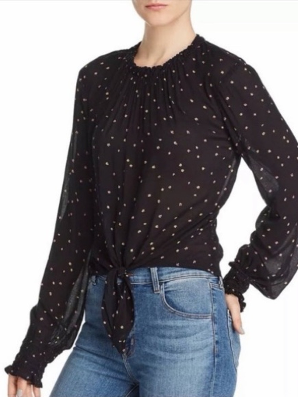 Anthropologie cloth & stone Black Long-Sleeve Tie-Front Floral Printed Blouse